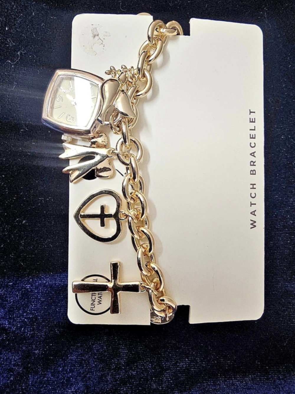 LOVISA Gold Watch & Cross Charm Bracelet Gold & Black